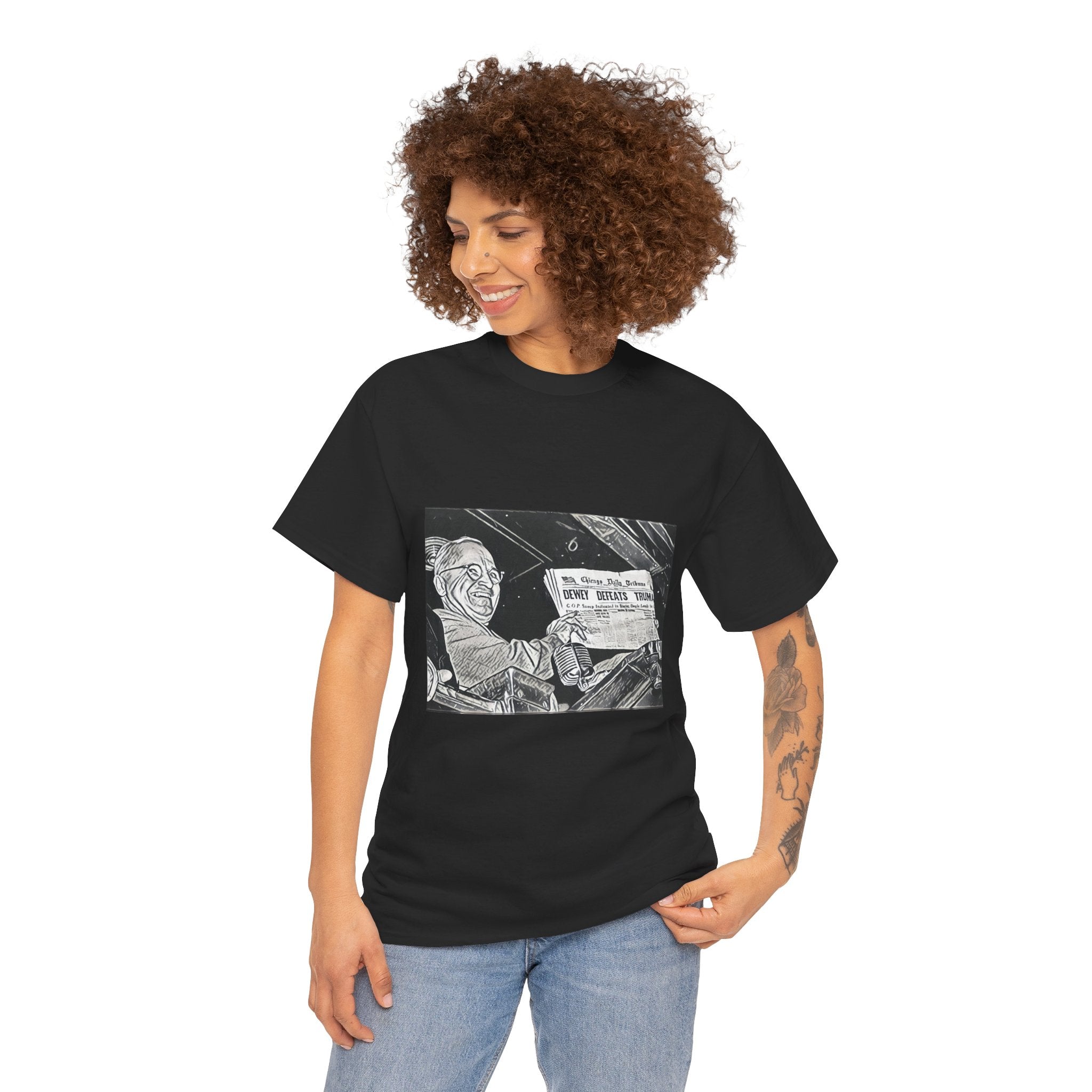 Dewey Defeats Truman Graphic Print Short Sleeve Unisex Heavy Cotton Tee Shirt