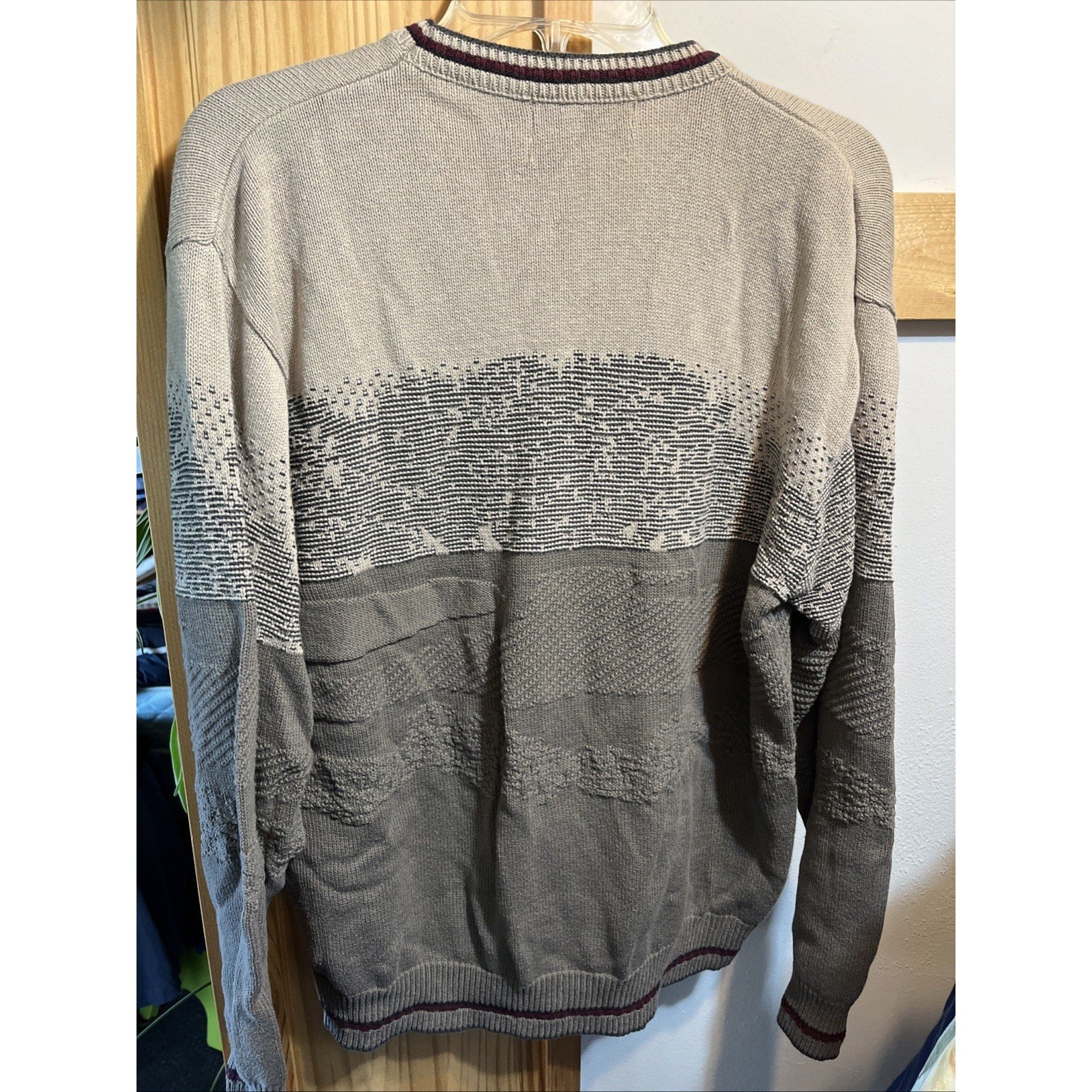 Vintage 90s Carmel Golf Embroidered Pullover Knit Sweater Size L Gray Beige USA