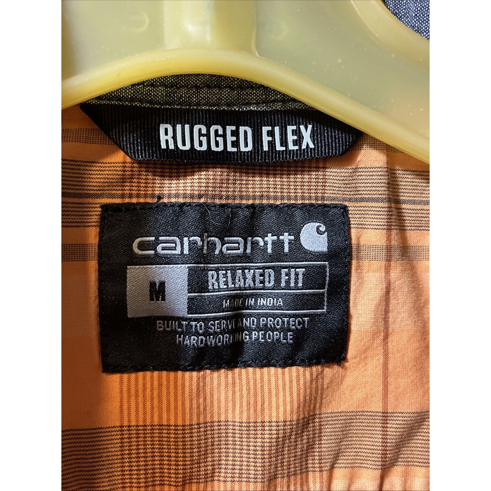 Carhartt Shirt Mens M Orange Plaid Rugged Flex Short Sleeve Button Hiking Fishin