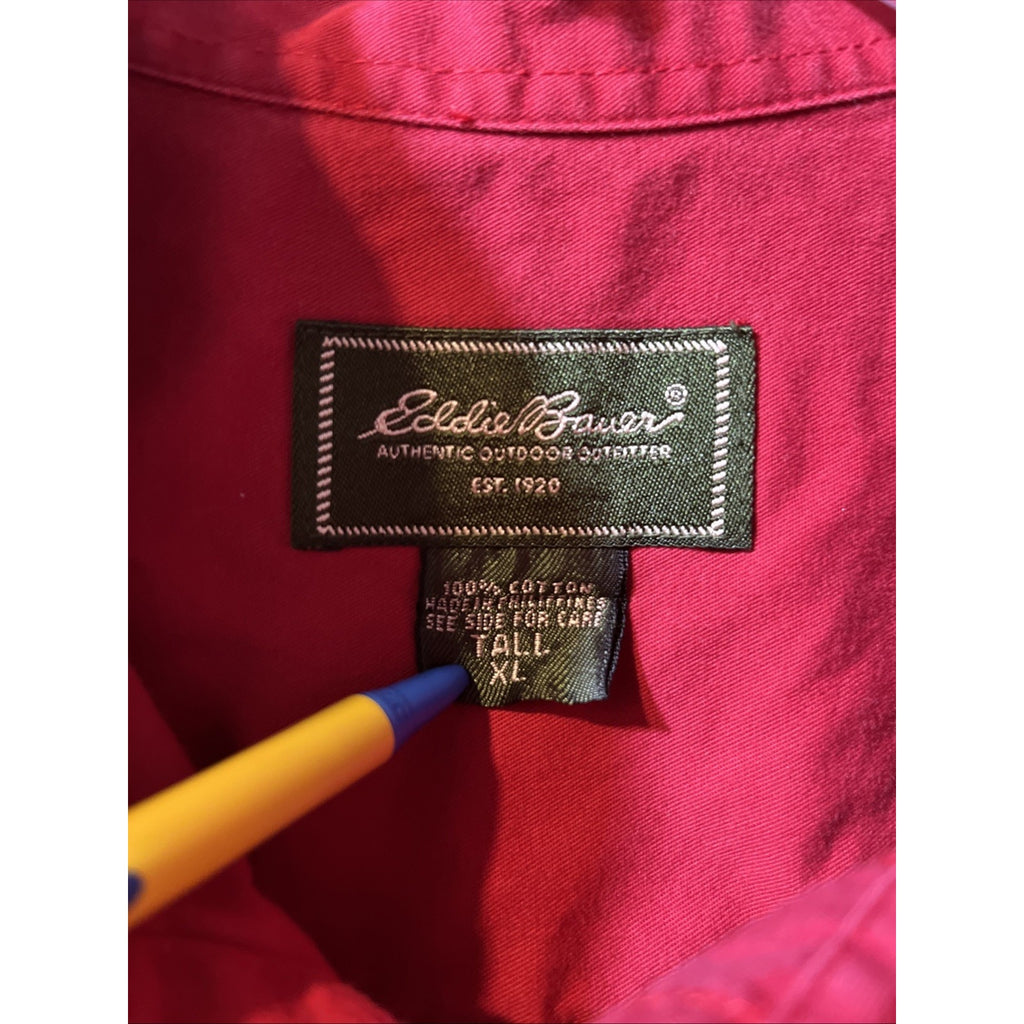 Eddie Bauer Shirt Mens XLT Red Canvas Long Sleeve Button Down Outdoor Casual