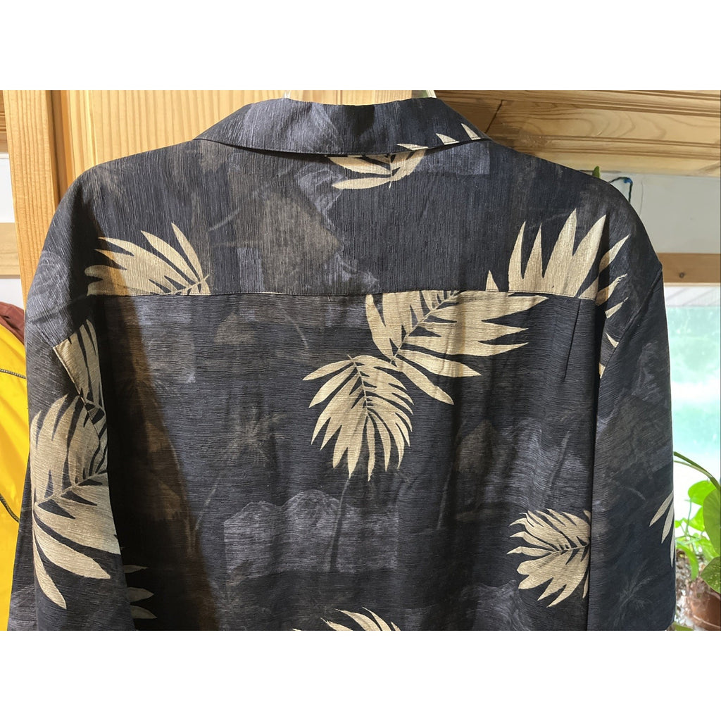 Havana Jack's Cafe Hawaiian Shirt Mens XL 100% Silk Washable Black Floral Tropic
