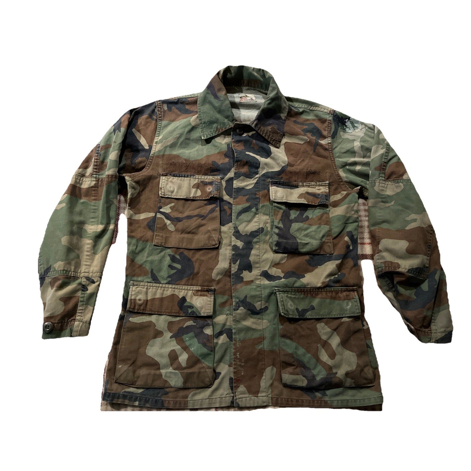 VTG US Military Jacket Mens Medium Green Woodland Camo Army Surplus Field Jacket