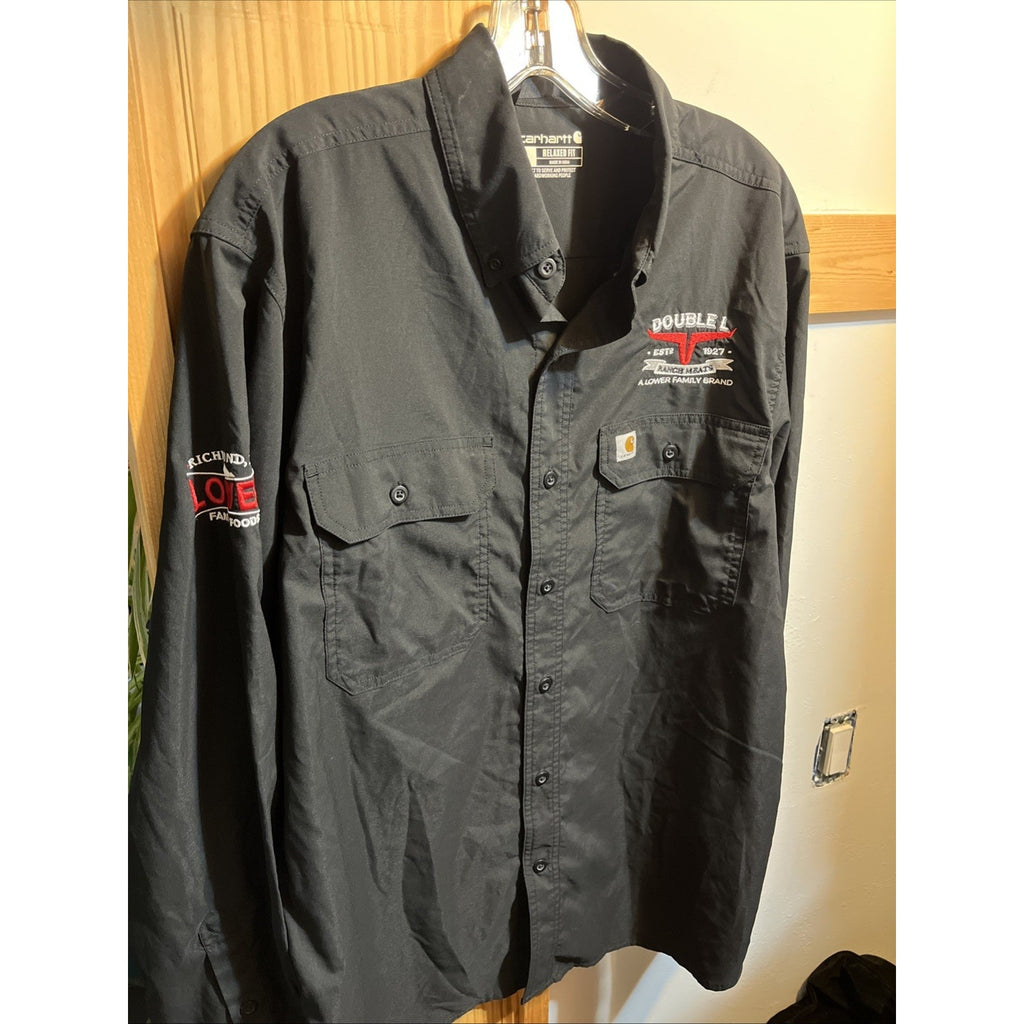 Carhartt Shirt Mens Large Black Long Sleeve Button Down Relaxed Fit Workwear