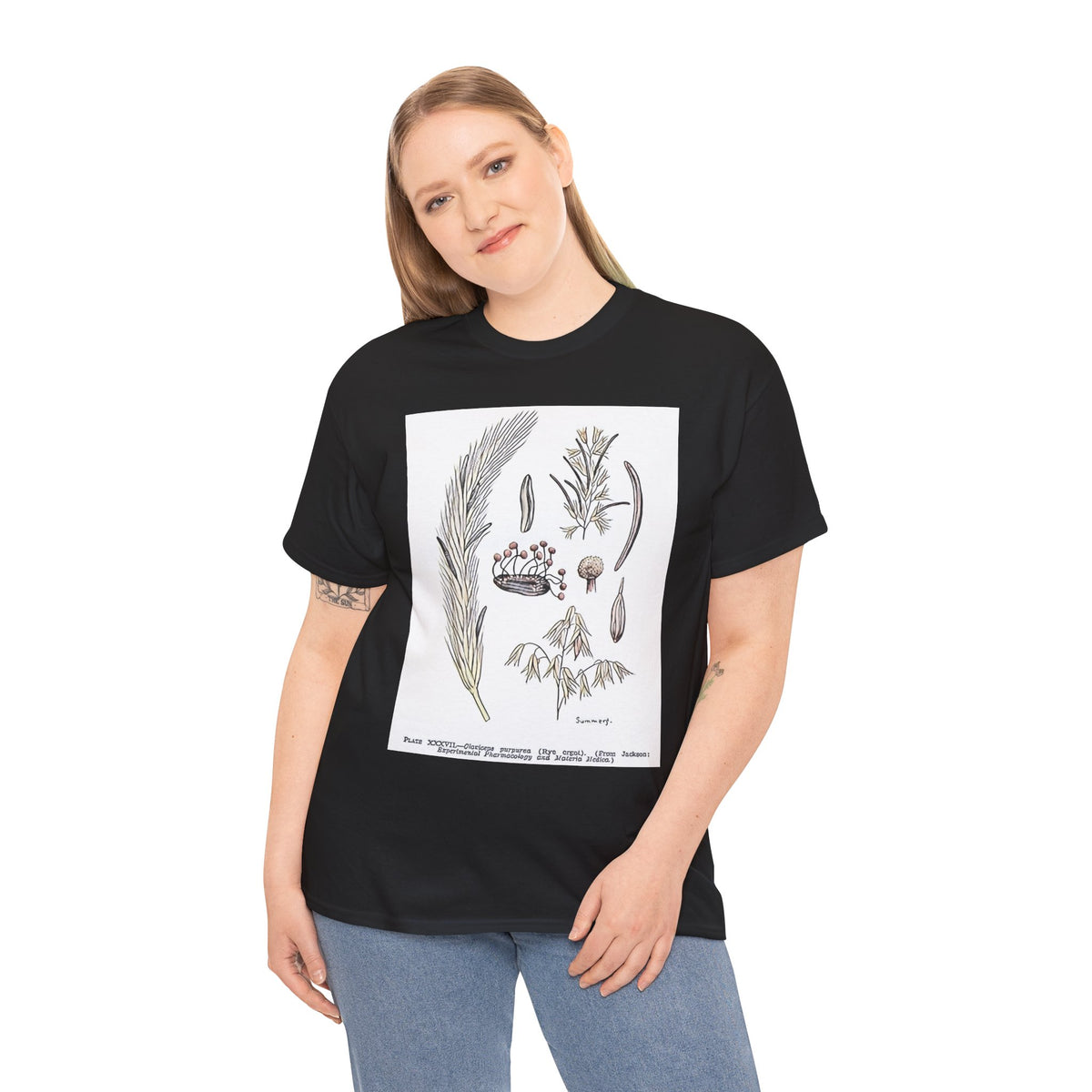 Claviceps purpurea Graphic Print Botanical Art Crew Neck Unisex Heavy Cotton Tee