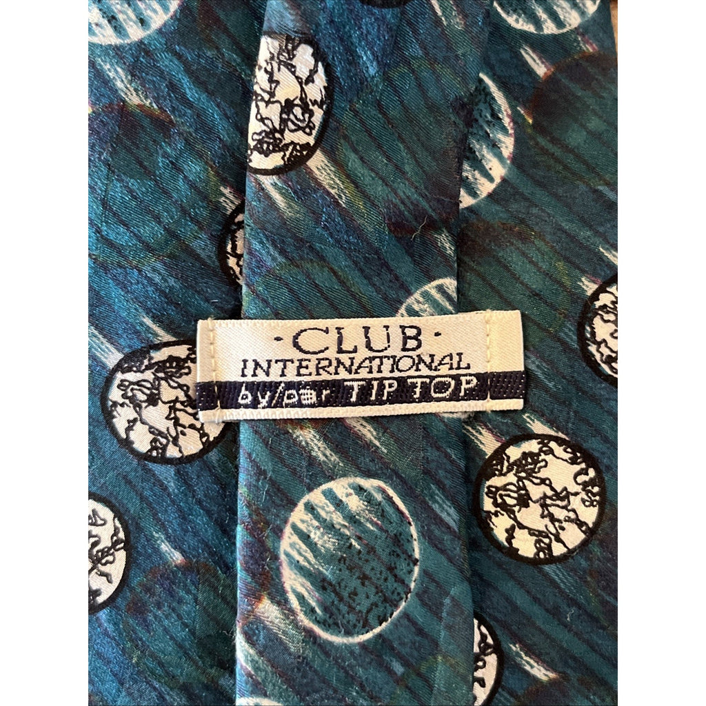 Club International By Par Tip Top Tie Vtg 100% Silk Canadian Fabric Blue Moon