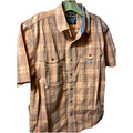 Carhartt Shirt Mens M Orange Plaid Rugged Flex Short Sleeve Button Hiking Fishin