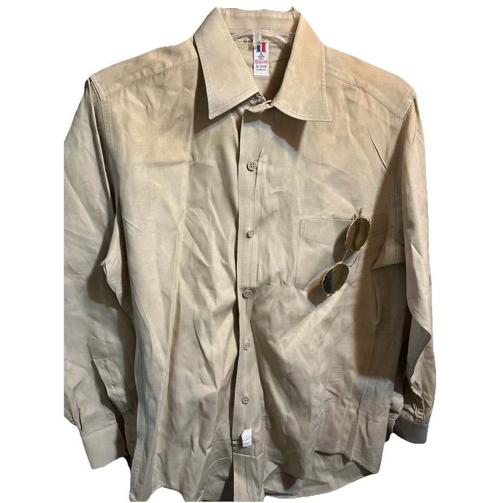 Vintage Flying Cross De Luxe Poplin Shirt SZ Small Khaki Long Sleeve Sanforized