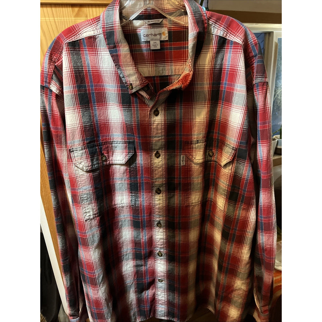 Carhartt Shirt Mens XXL Red Plaid Outdoor Relaxed Fit Button Workwear Western