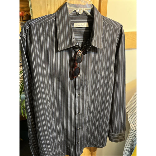 Calvin Klein Men's XL Long Sleeve Dress Shirt Blue Striped Stretch Cotton
