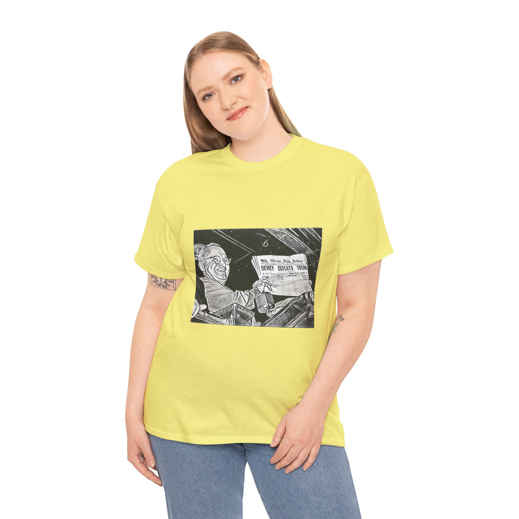Dewey Defeats Truman Graphic Print Short Sleeve Unisex Heavy Cotton Tee Shirt