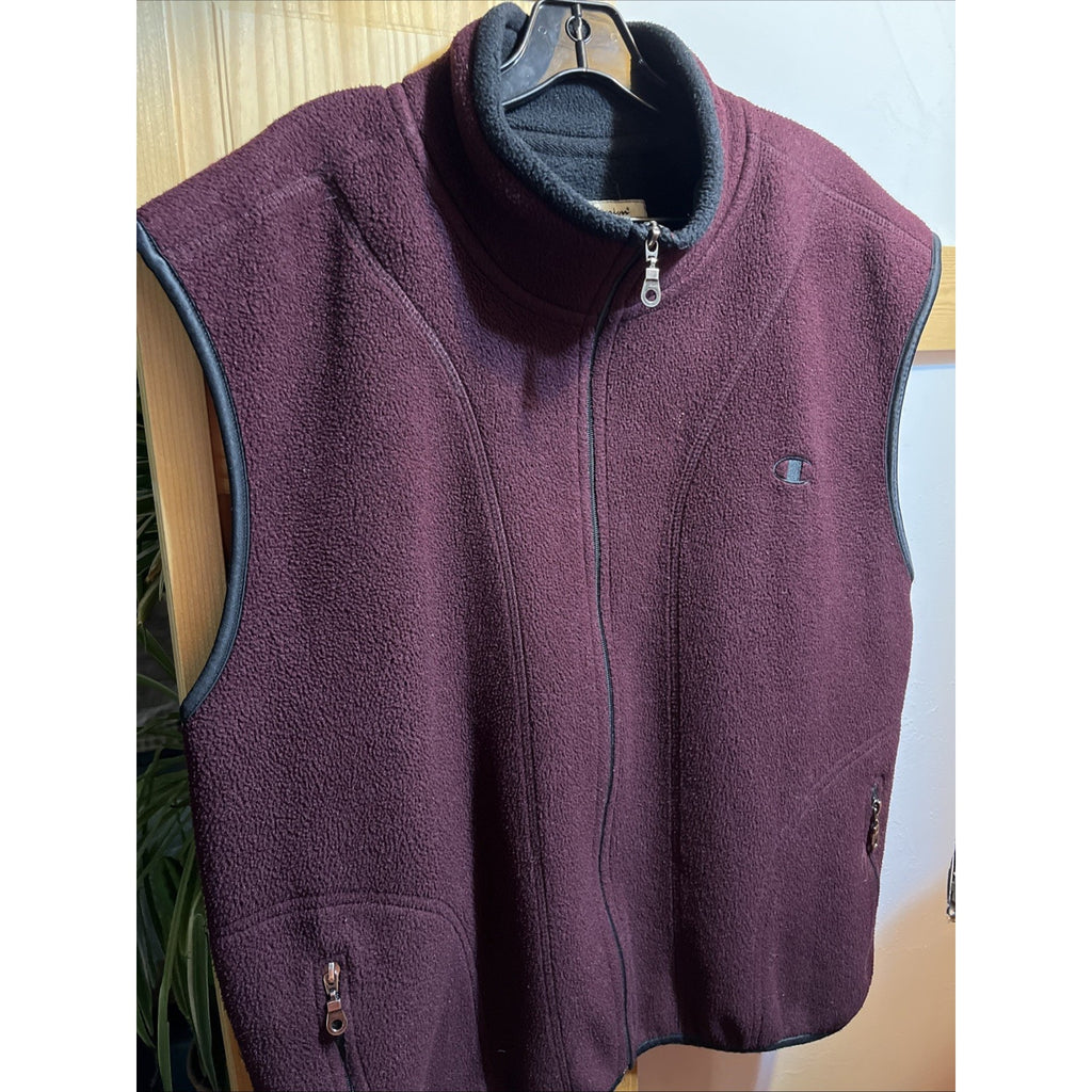 Champion Men’s Large Burgundy Red Fleece Vest Polyester Full Zip Outdoor Travel
