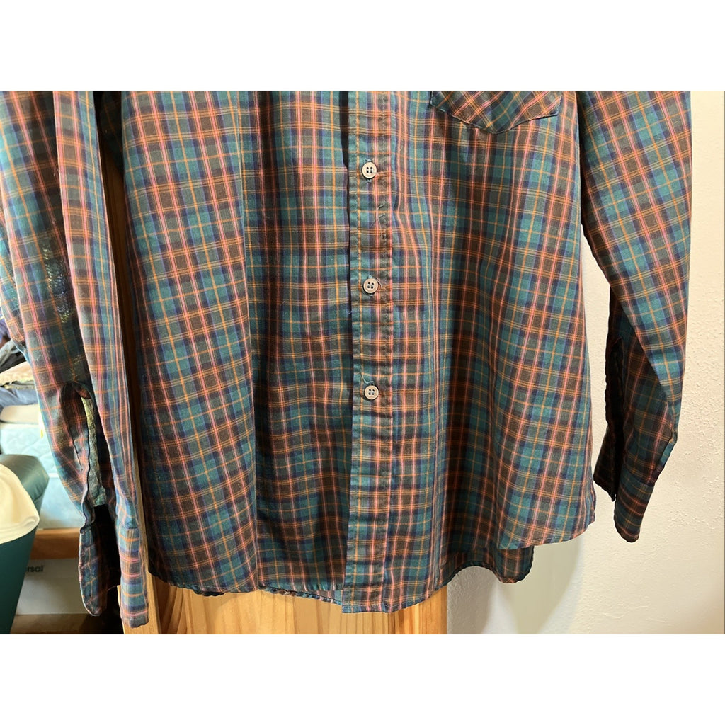 VTG Mens Store Sears Multicolor Plaid Button Front Flannel Shirt Size 16 - 16.5