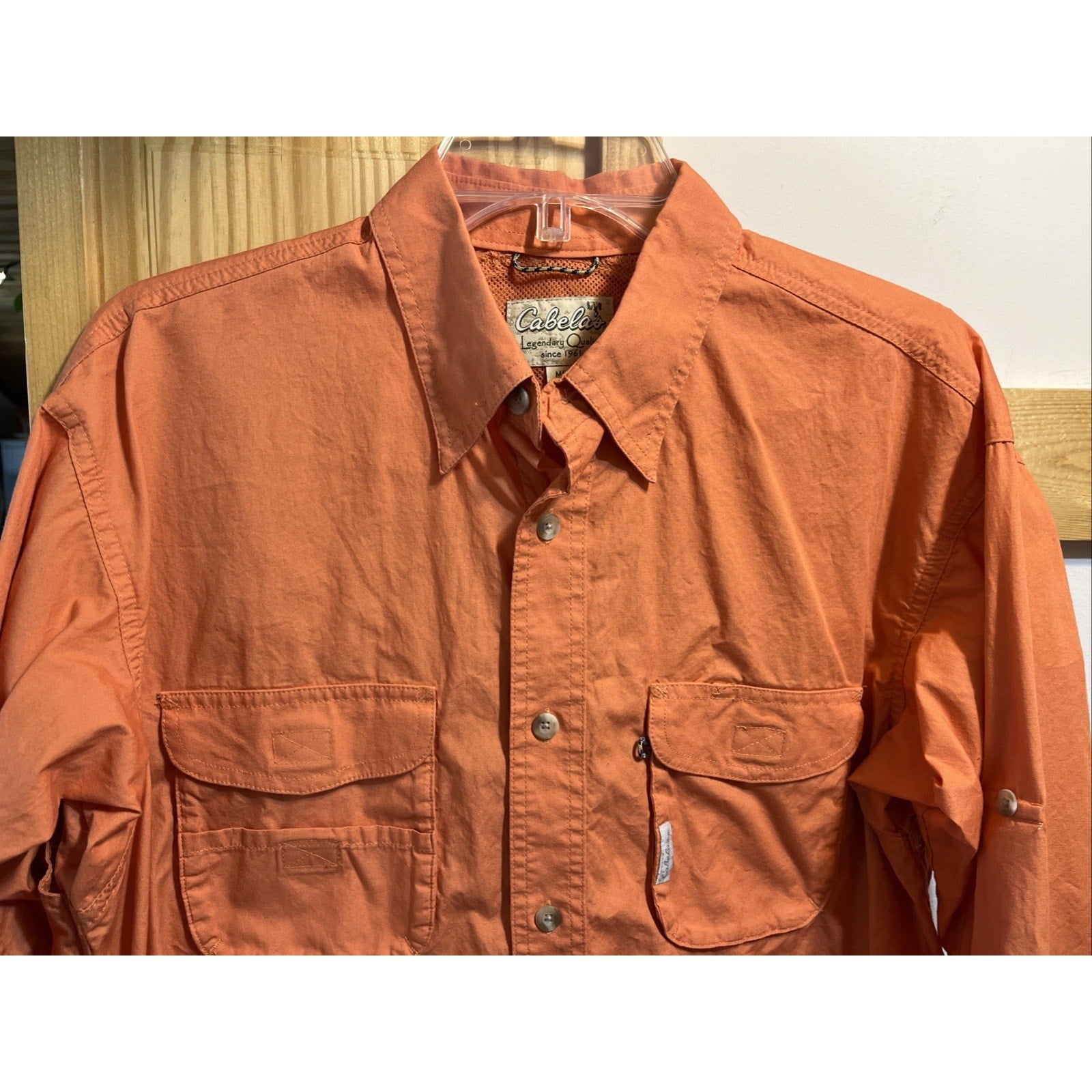 Cabela's Shirt Mens Tag Size M Medium Long Sleeve Orange Fishing Hiking