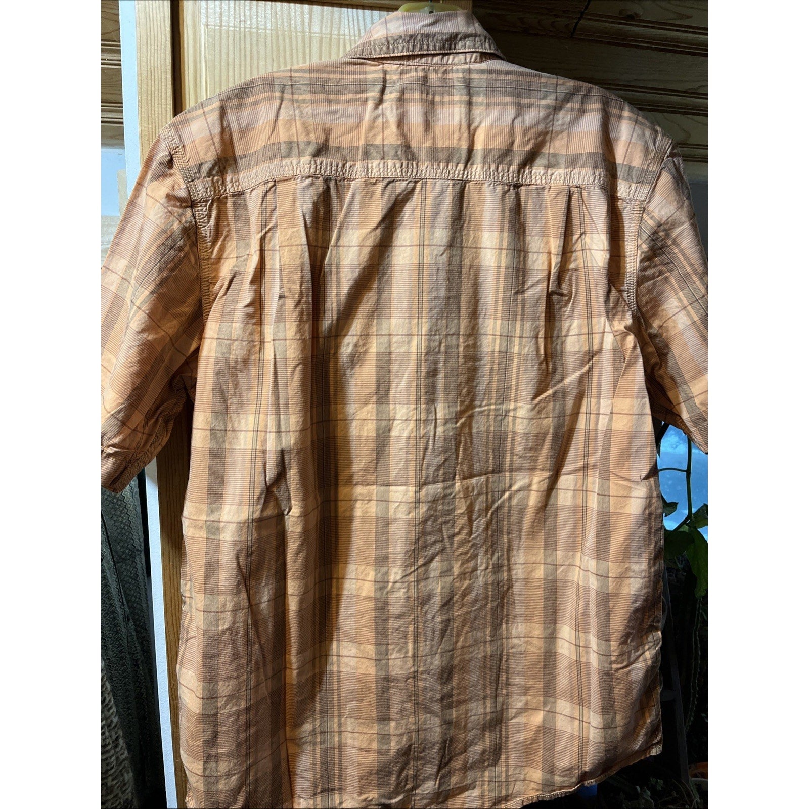 Carhartt Shirt Mens M Orange Plaid Rugged Flex Short Sleeve Button Hiking Fishin