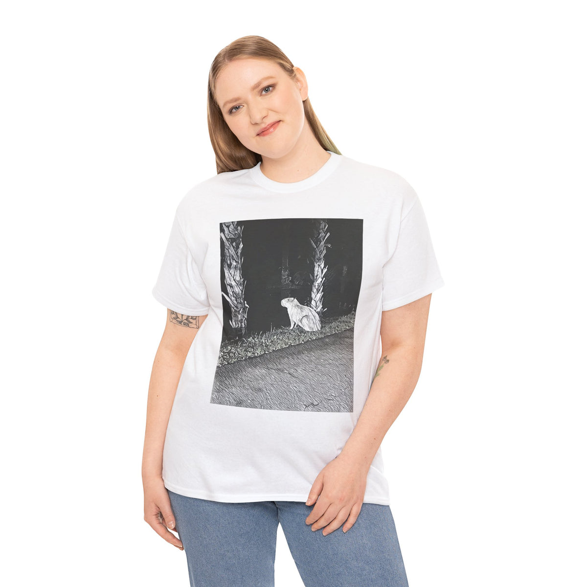 Capybara Graphic Print Short Sleeve Crew Neck Unisex Heavy Cotton Art Tee Shirt
