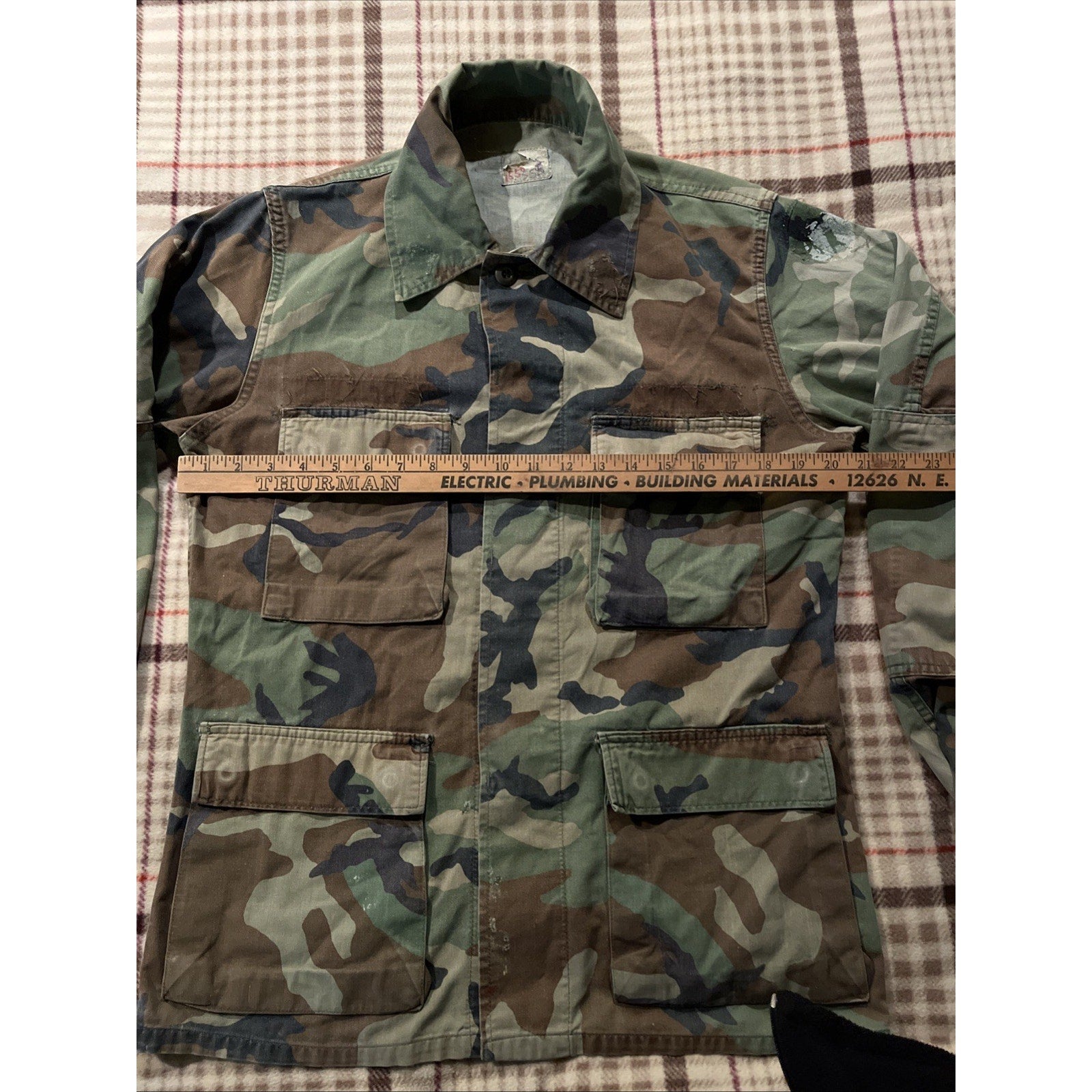 VTG US Military Jacket Mens Medium Green Woodland Camo Army Surplus Field Jacket