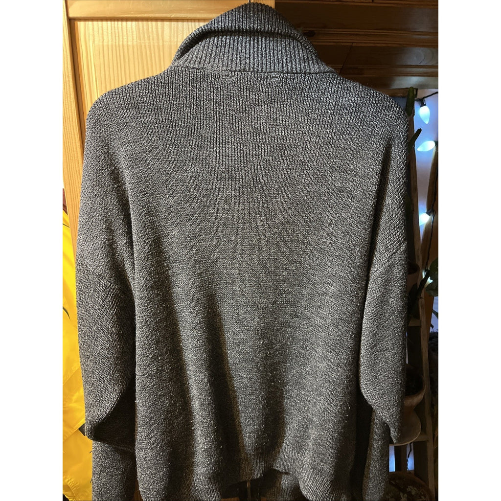 Haband Full Zip Cardigan L Mock Neck Gray Nordic Sweater Pockets Acrylic LS VTG