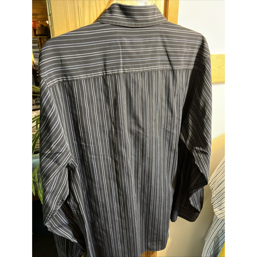 Calvin Klein Men's XL Long Sleeve Dress Shirt Blue Striped Stretch Cotton