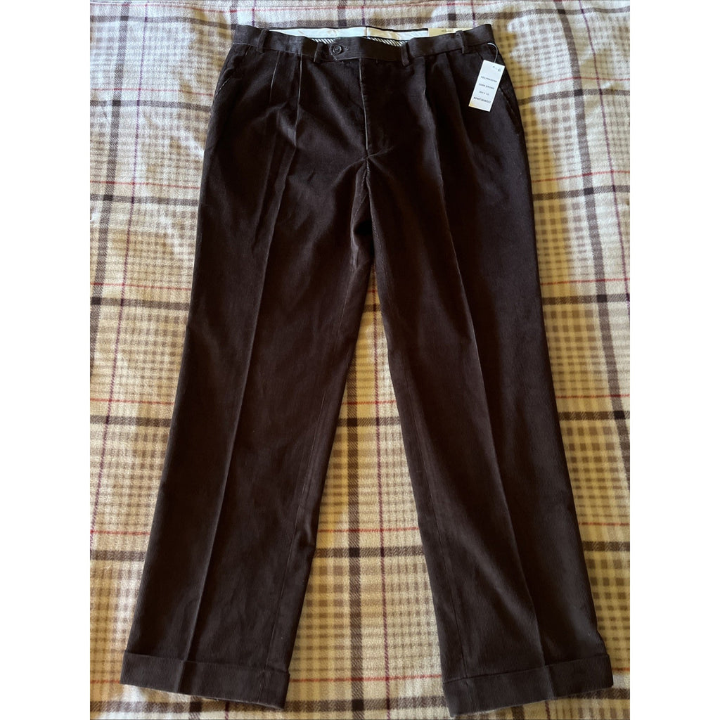 NEW MENS RALPH LAUREN DARK BROWN CORDUROY FLAT FRONT PANTS SIZE 38X32