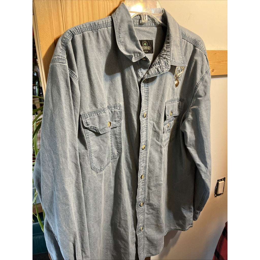 Redhead Vintage Shirt Men’s L Blue Canvas Long Sleeve Cotton Button Embroidered
