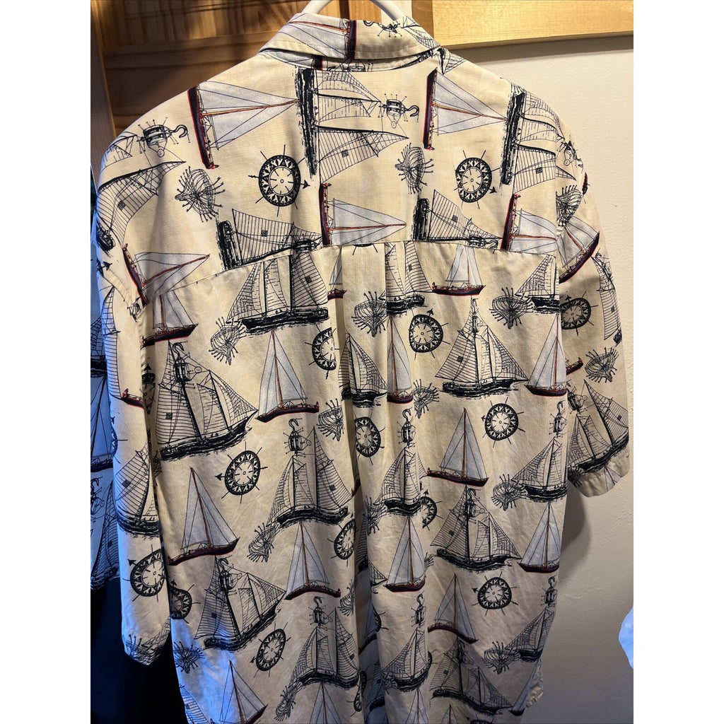 Natural Issue Nautical Mens XLT Cotton SS Shirt Boat Sailboat Sloop Schooner EUC