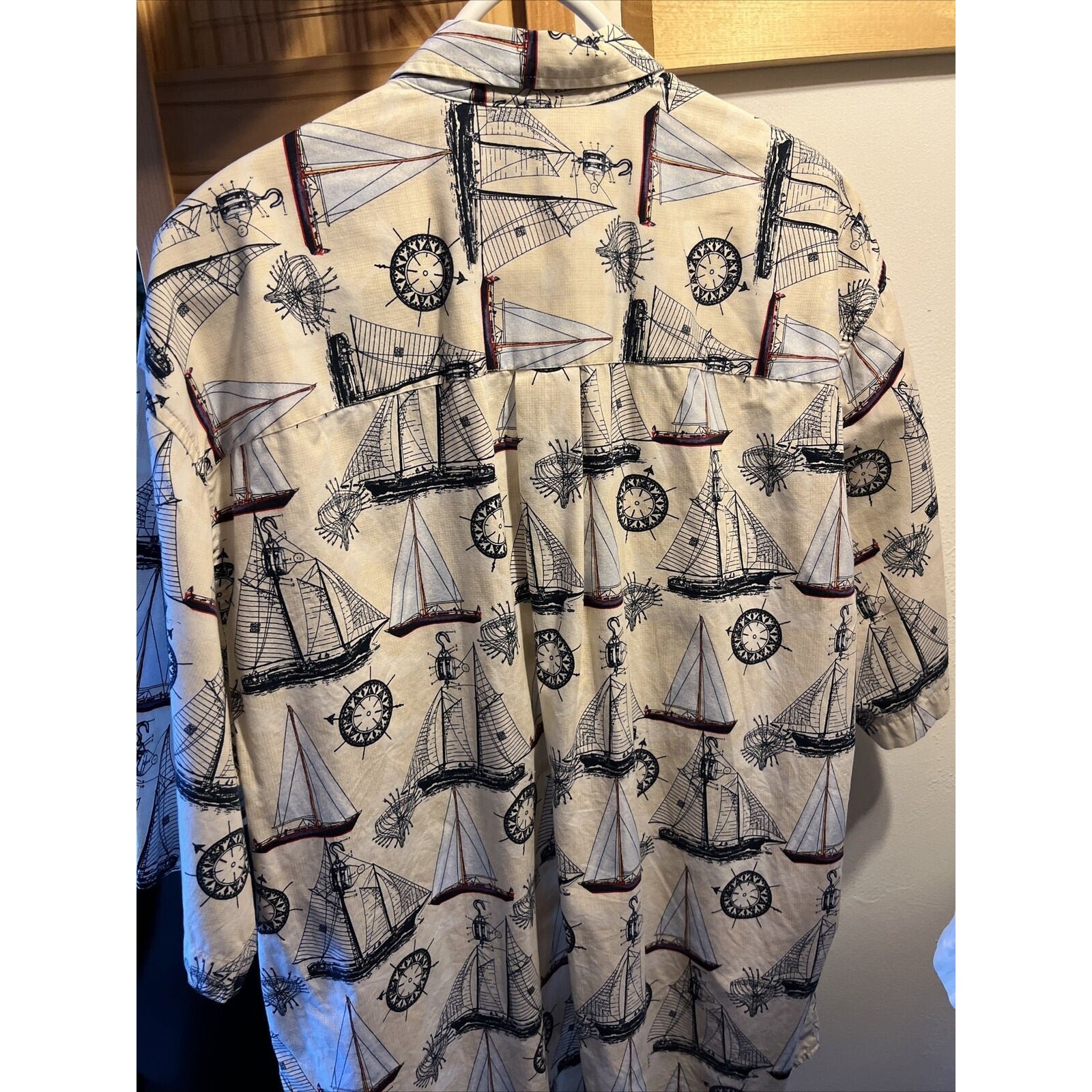 Natural Issue Nautical Mens XLT Cotton SS Shirt Boat Sailboat Sloop Schooner EUC