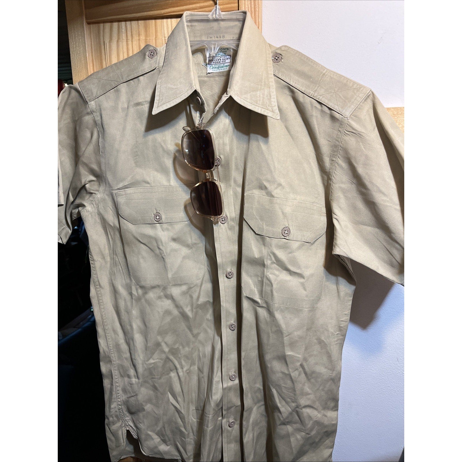 Vintage 50s BURTON'S POPLIN CONQUEROR SS SHIRT, GUSSETS, SANFORIZED, UNION S / M