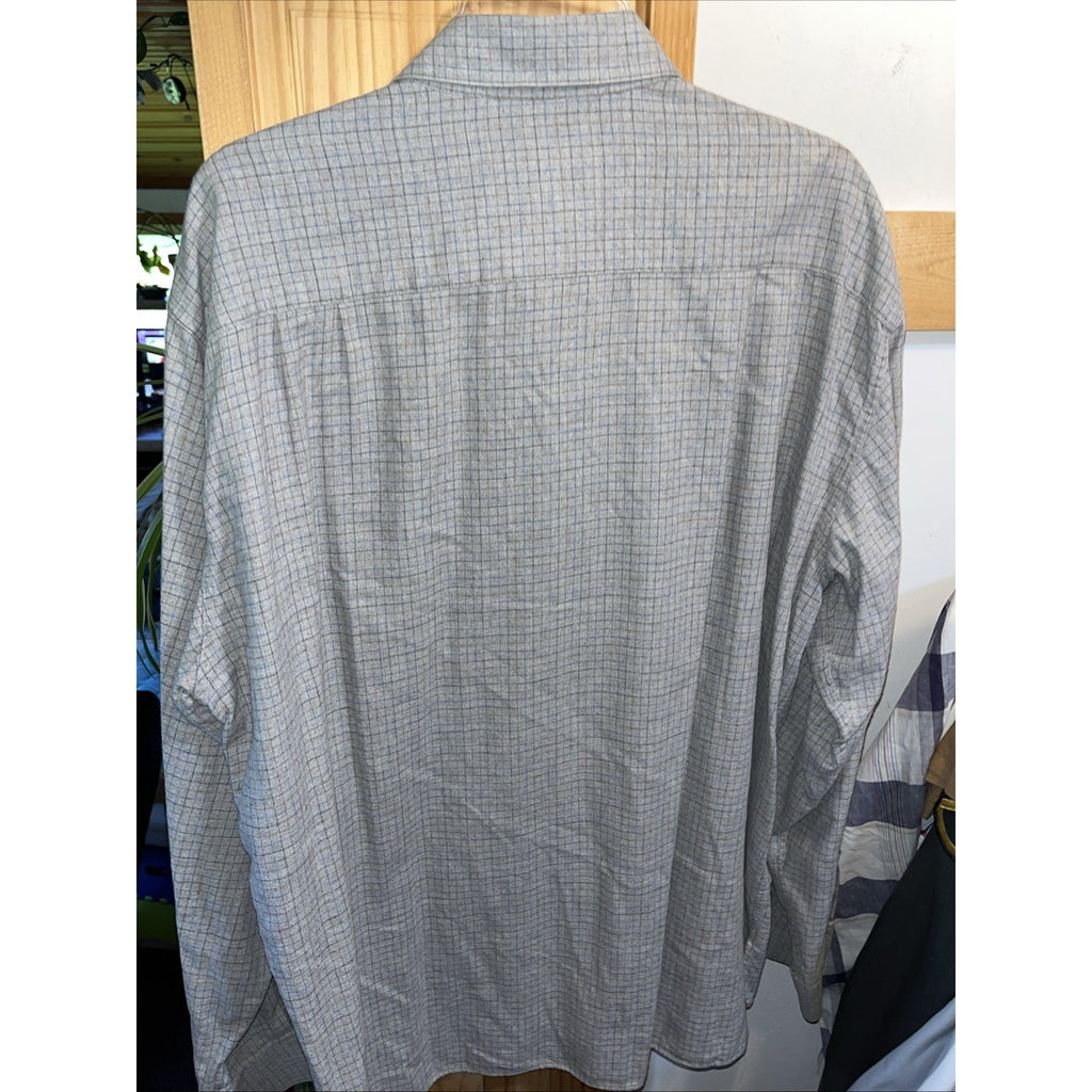 Ermenegildo Zegna Italy Button Shirt Gray Tattersall Mens XL Long Sleeve Cotton