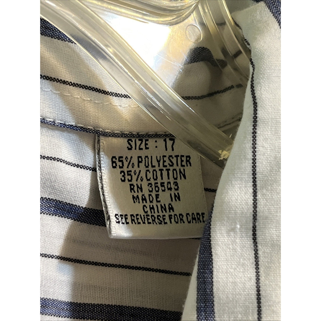 VTG Charter Master Button Short Sleeve Men’s 17 White Blue Striped Cotton Poly