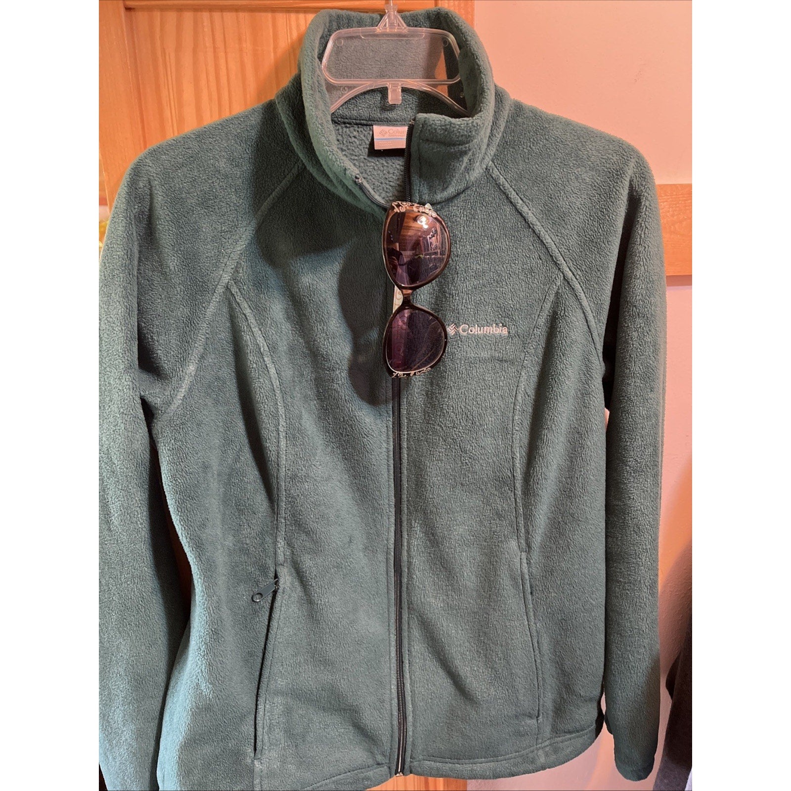 Columbia Womens M Green Long Sleeve Full Zip Polyester Fleece Windbreaker Jacket
