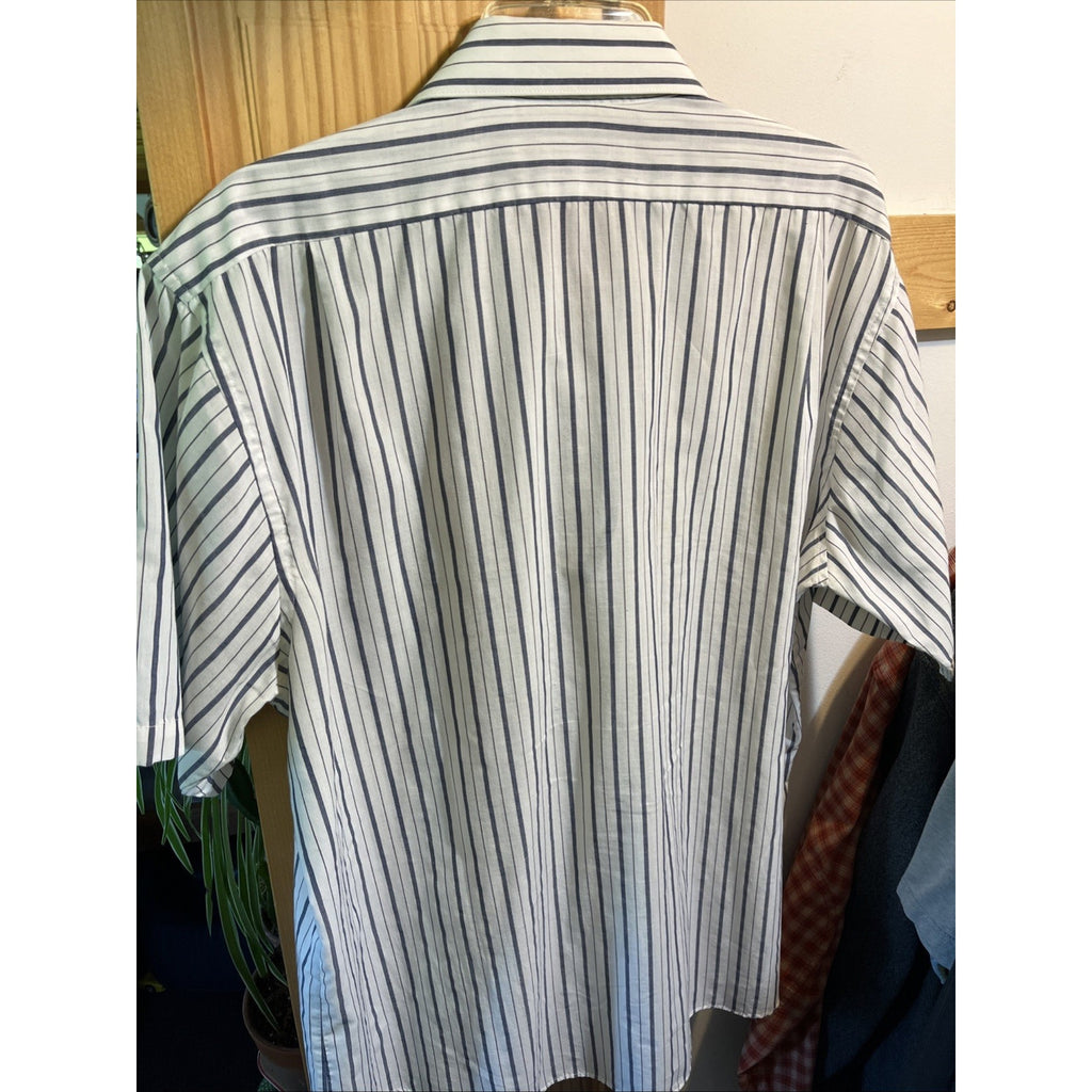 VTG Charter Master Button Short Sleeve Men’s 17 White Blue Striped Cotton Poly