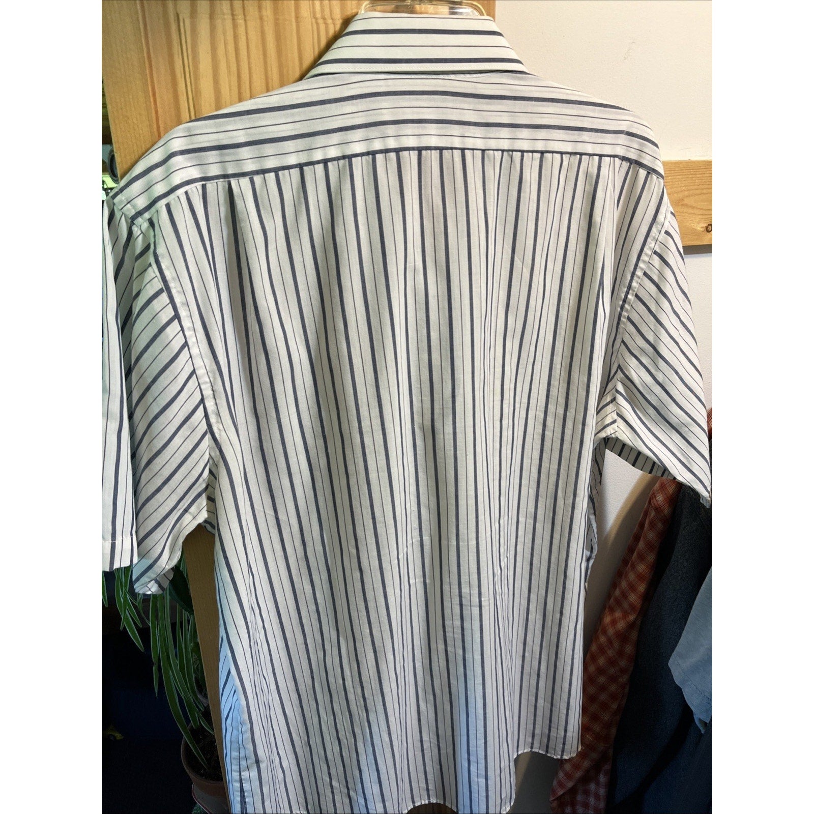 VTG Charter Master Button Short Sleeve Men’s 17 White Blue Striped Cotton Poly