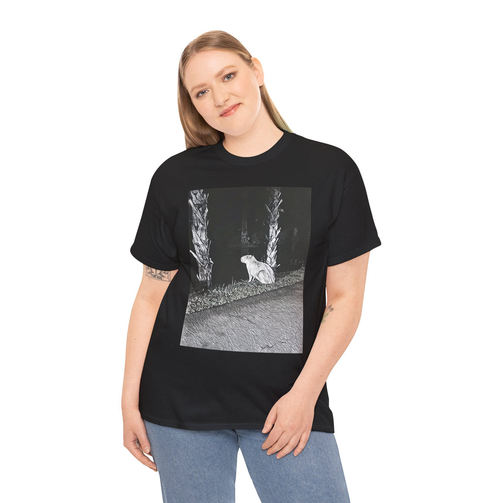 Capybara Graphic Print Short Sleeve Crew Neck Unisex Heavy Cotton Art Tee Shirt