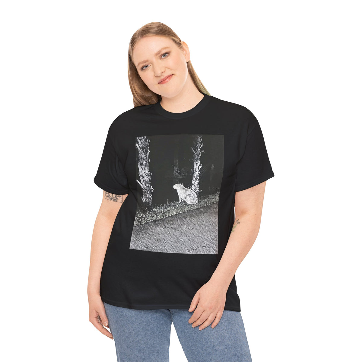 Capybara Graphic Print Short Sleeve Crew Neck Unisex Heavy Cotton Art Tee Shirt