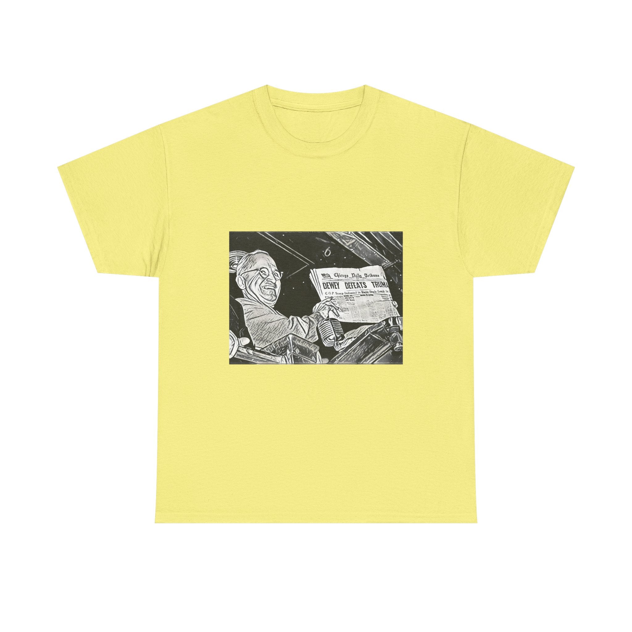 Dewey Defeats Truman Graphic Print Short Sleeve Unisex Heavy Cotton Tee Shirt