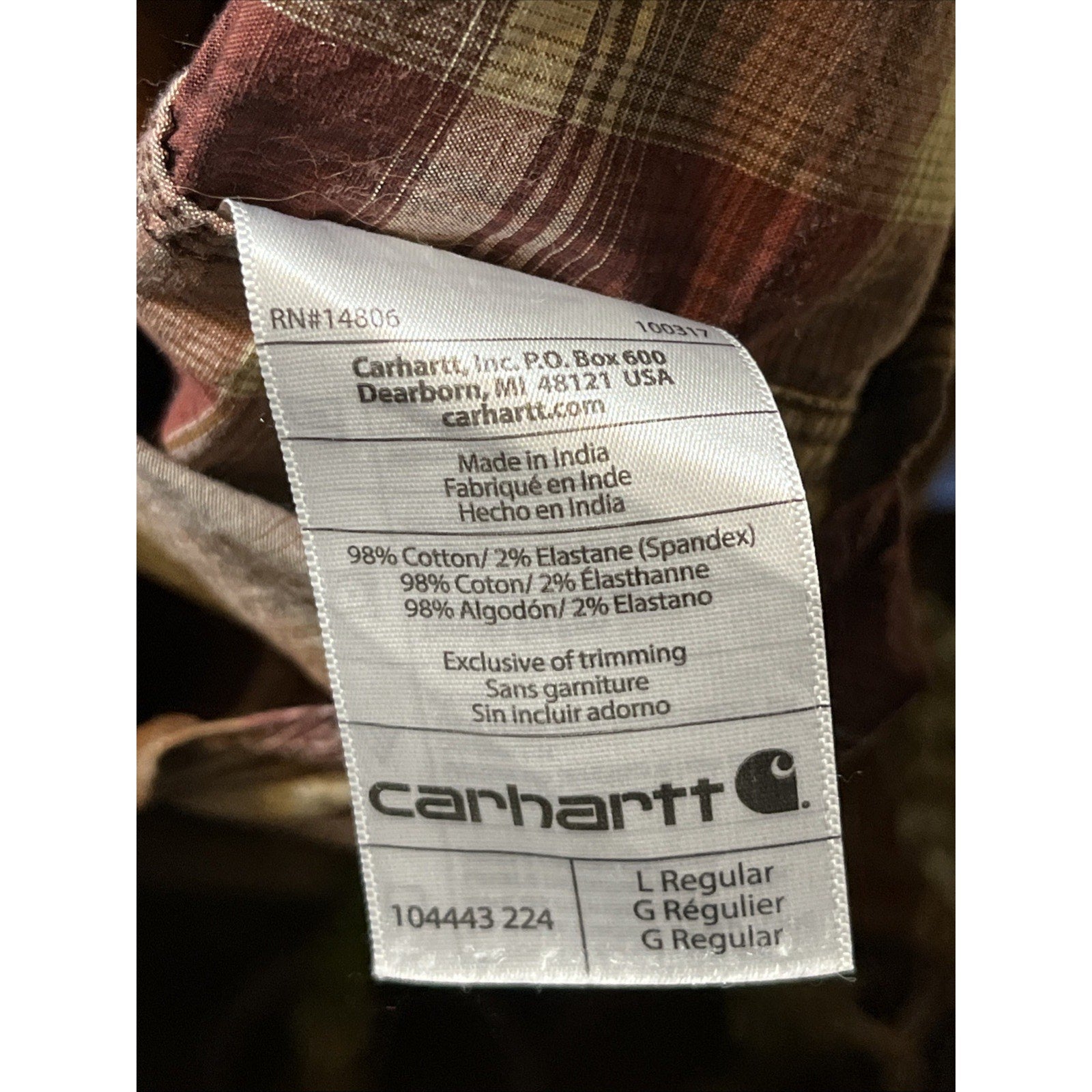 Carhartt Shirt Men L Red Plaid Outdoor Relaxed Fit Snap Button Workwear Western