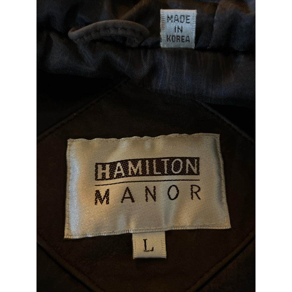 Vintage 90s Hamilton Manor Large Suede Leather Parka Coat Coyote Fur LS Zip Up
