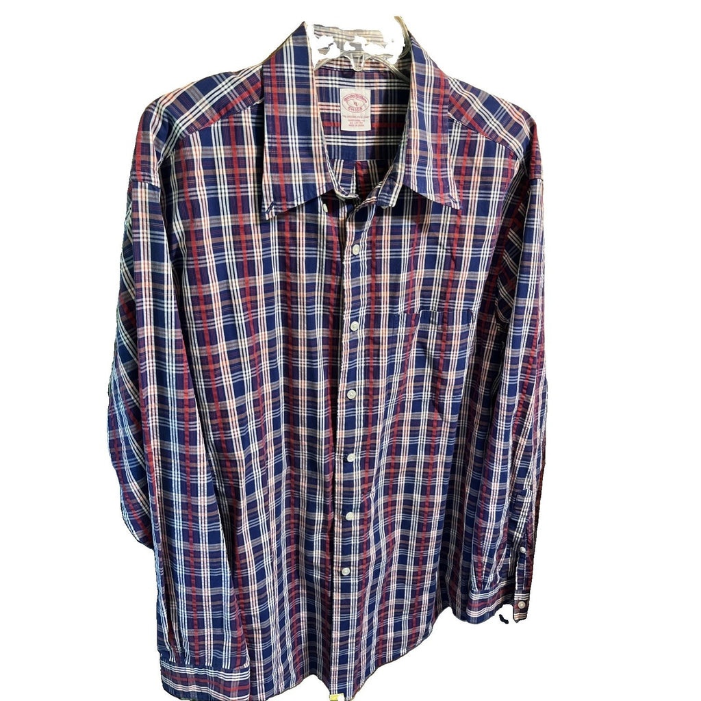 Brooks Brothers Men’s XL Traditional Fit Red Blue Check Dress Long Sleeve Shirt