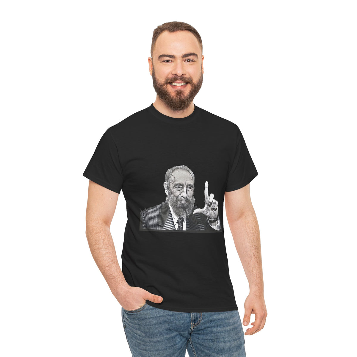 Fidel Castro Black & White Art Graphic Print Unisex Heavy Cotton Tee