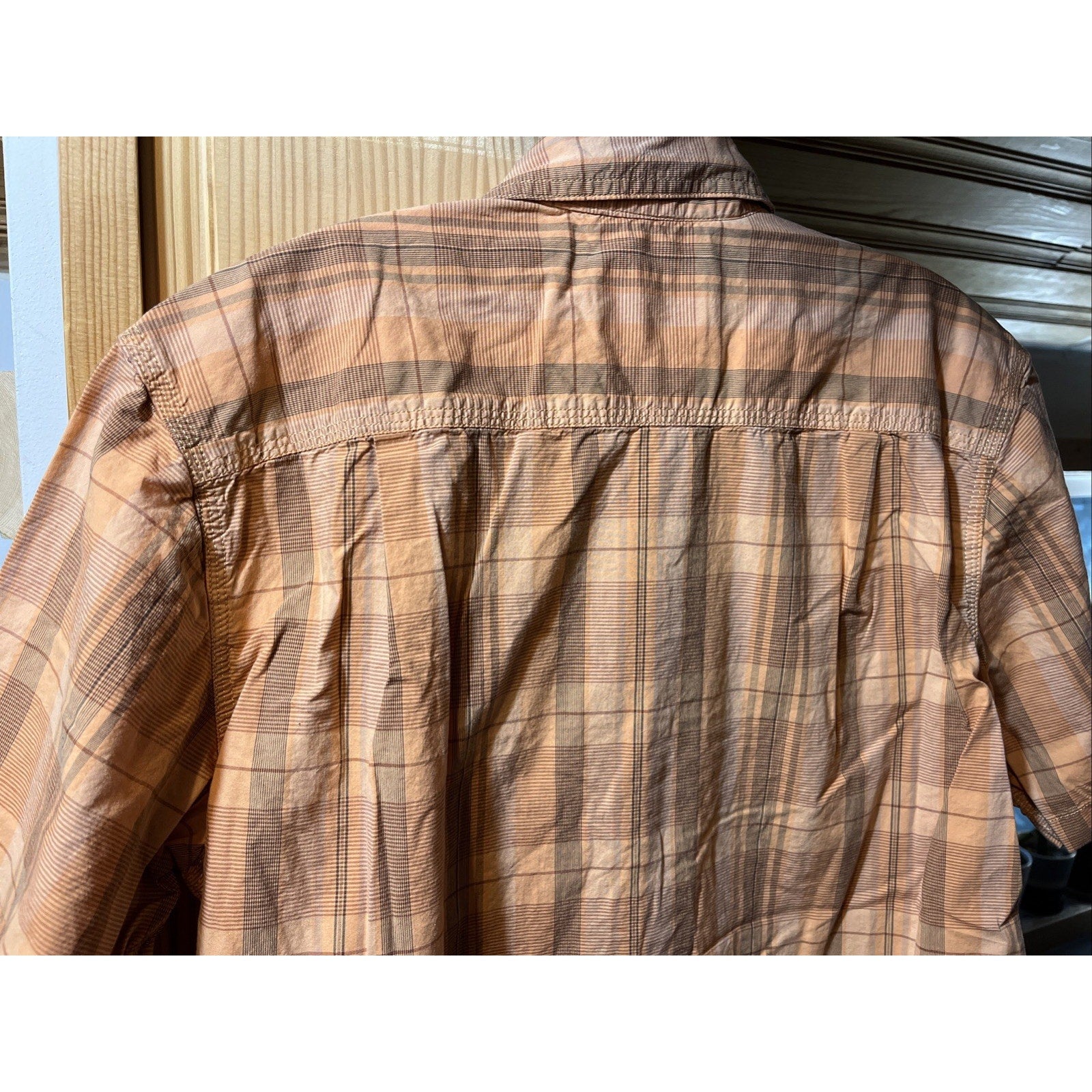 Carhartt Shirt Mens M Orange Plaid Rugged Flex Short Sleeve Button Hiking Fishin