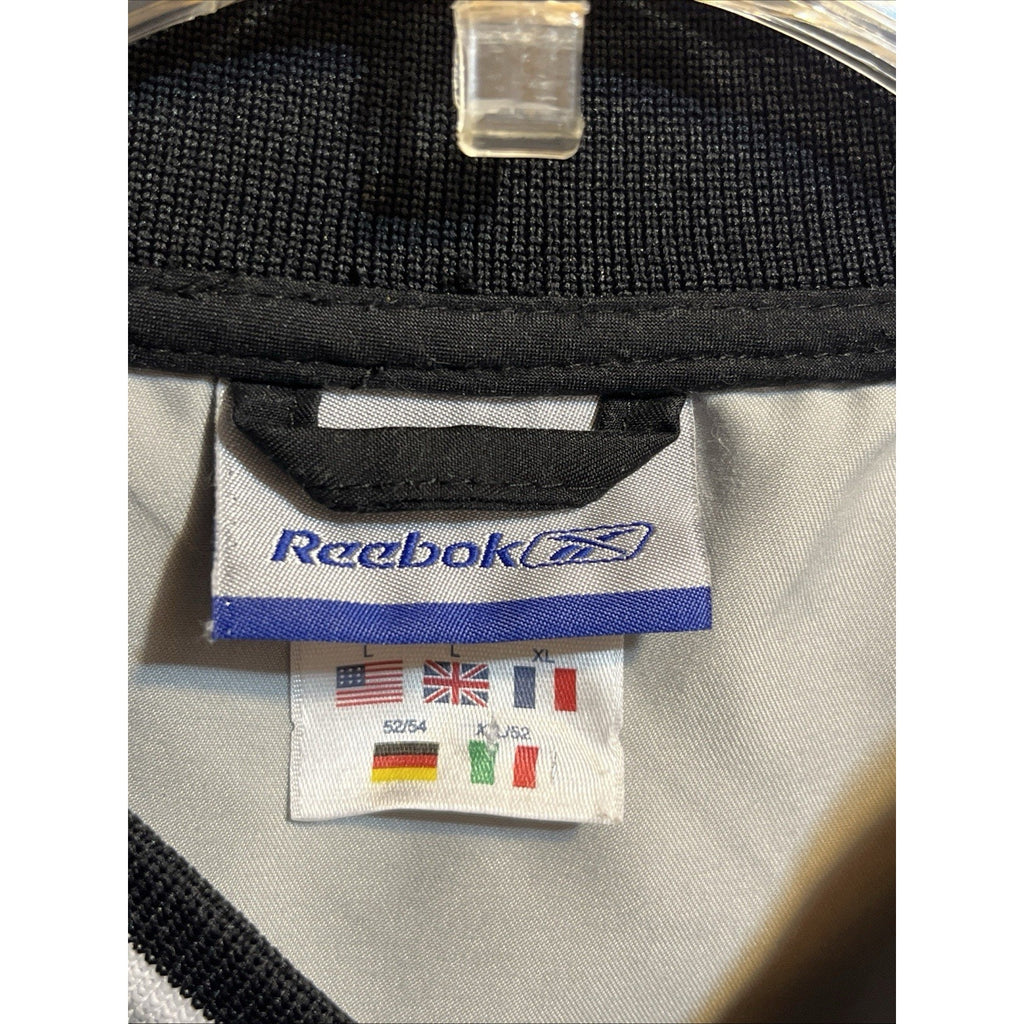 Vintage Reebok Pullover Jacket Mens L Gray Black LS Windbreaker V Neck Retro 90s