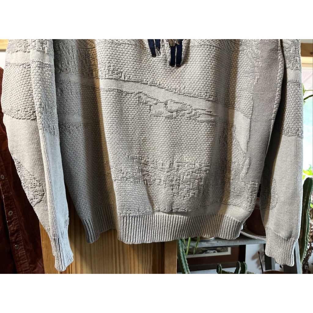 Vintage 90s Carmel Golf Embroidered Pullover Knit Sweater Size L Gray USA HOLE