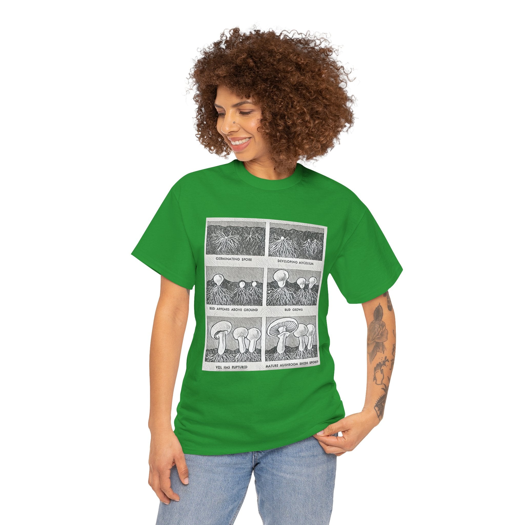 Mushroom Growth Cycle Graphic Print Short Sleeve Unisex Heavy Cotton Tee Shirt