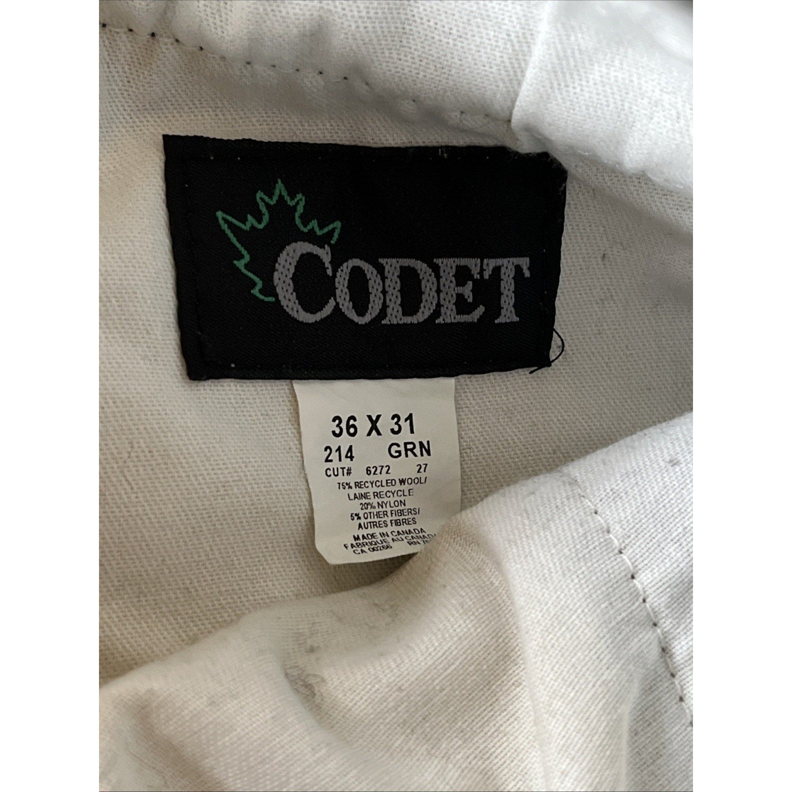 Vintage Codet Heavy Green Wool Blend Outdoor Pants Made in Canada Men's sz 35x28