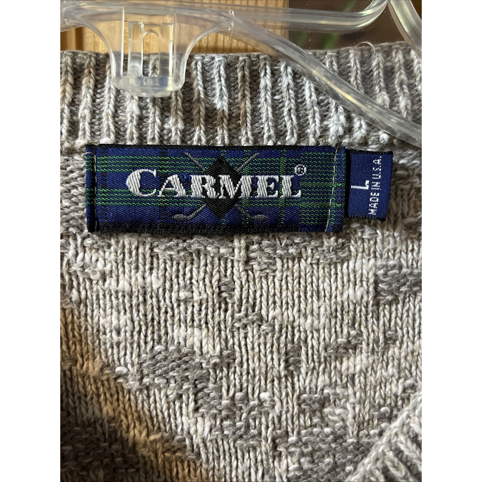 Vintage 90s Carmel Golf Embroidered Pullover Knit Sweater Size L Gray USA HOLE