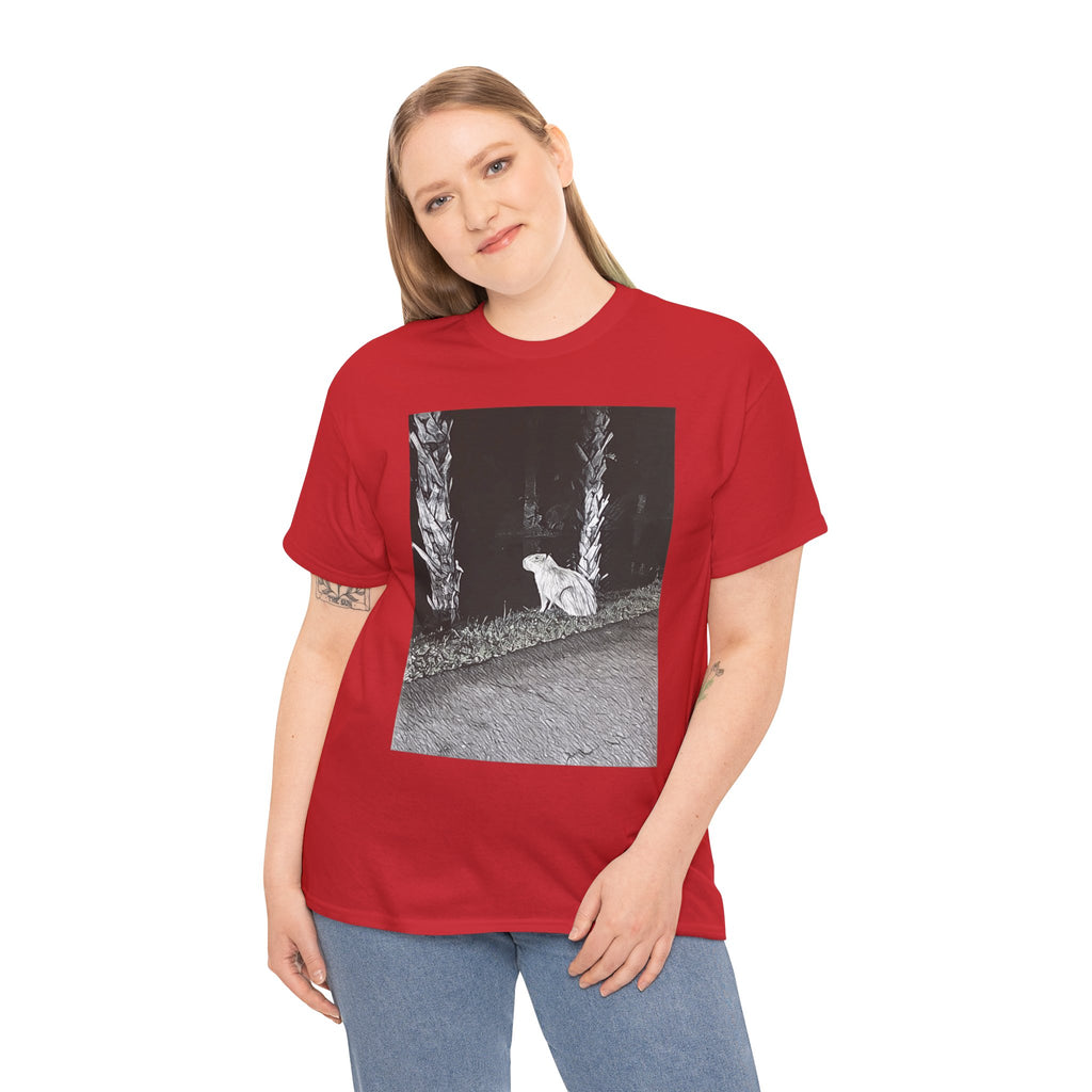 Capybara Graphic Print Short Sleeve Crew Neck Unisex Heavy Cotton Art Tee Shirt