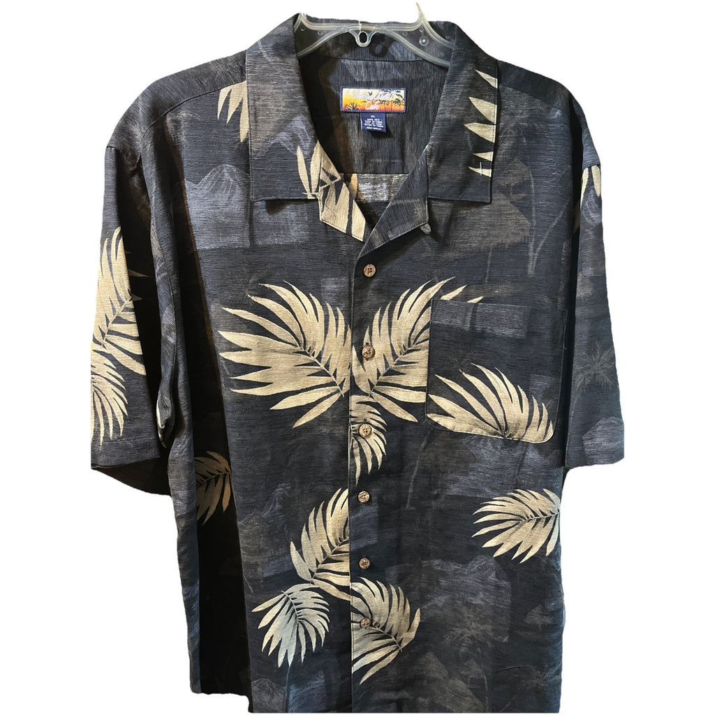 Havana Jack's Cafe Hawaiian Shirt Mens XL 100% Silk Washable Black Floral Tropic