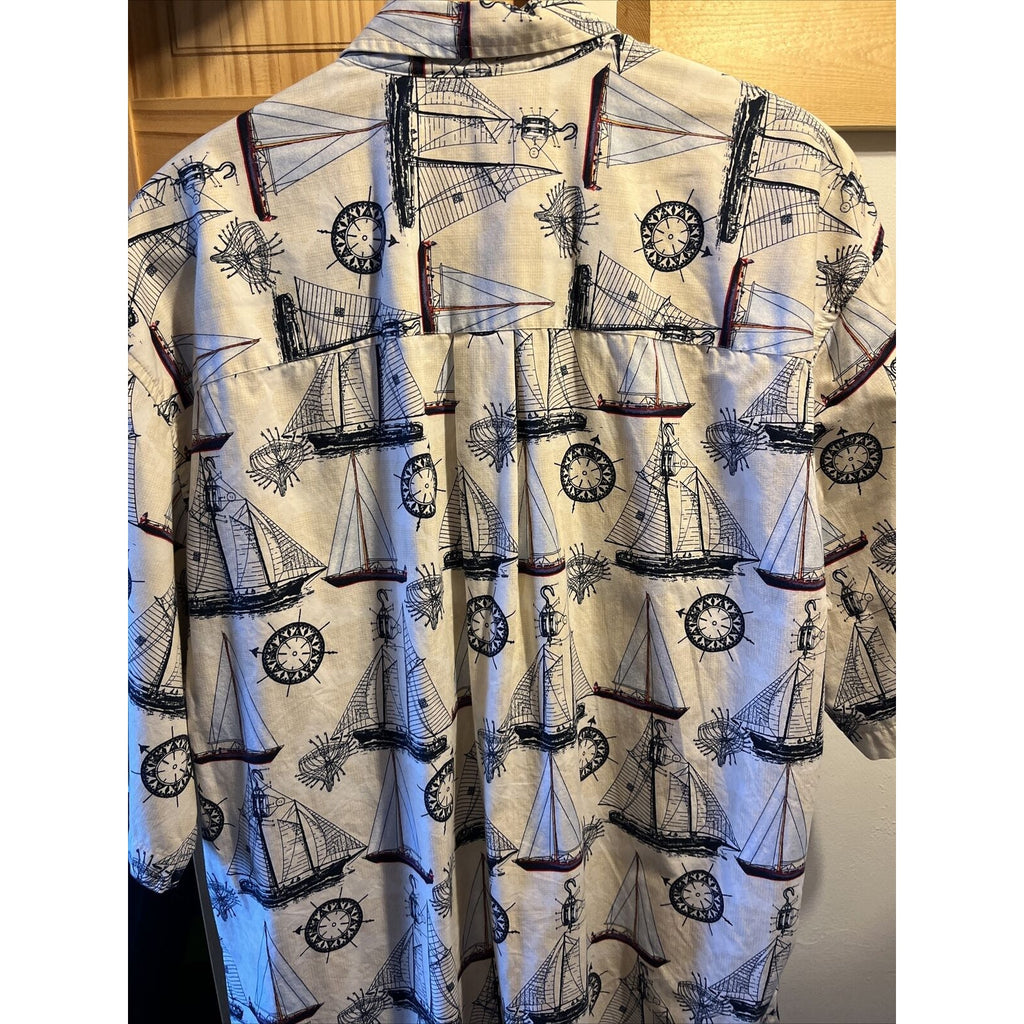 Natural Issue Nautical Mens XLT Cotton SS Shirt Boat Sailboat Sloop Schooner EUC