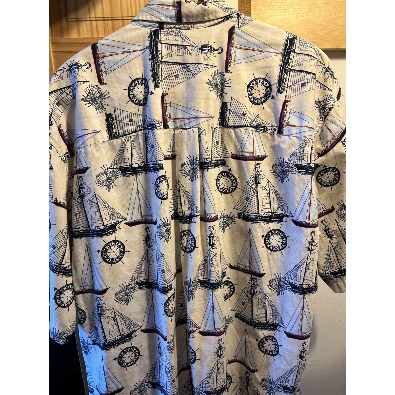 Natural Issue Nautical Mens XLT Cotton SS Shirt Boat Sailboat Sloop Schooner EUC