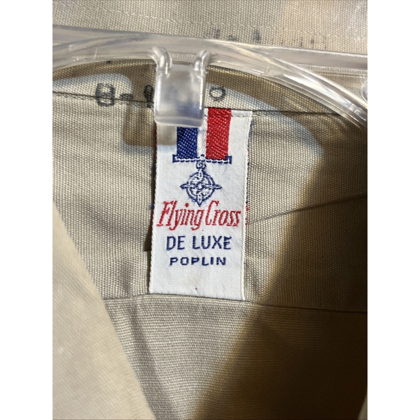 Vintage Flying Cross De Luxe Poplin Shirt SZ Small Khaki Long Sleeve Sanforized